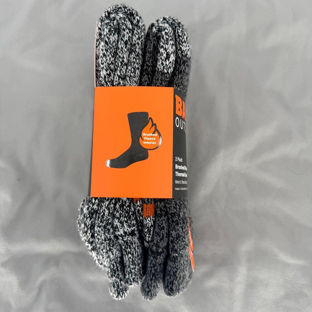 BASS Men's Socks Outdoor Brushed Fleece Lined Thermal Crew 2 Pairs - New - Picture 4 of 6